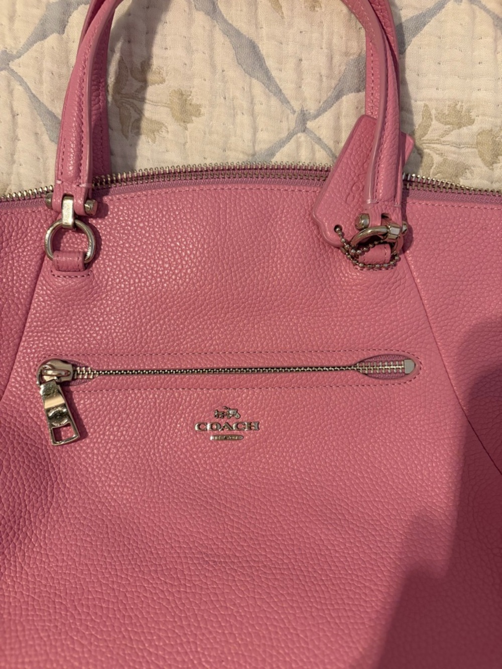 COACH Pink Pebbled Leather Tote with Front Zip